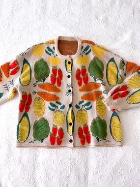 oversized veggie embellished cardigan sweater OS